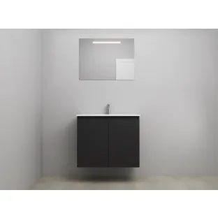 Sanilet bathroom furniture with doors - construction kit - Porcelain - Matt black - 80x46x67 cm - 2 doors - 1 tap hole - LED mirror