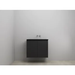 Sanilet bathroom furniture with doors - assembled - Acrylic black - Matt black - 80x46x67 cm - 2 doors - No tap hole - Without mirror