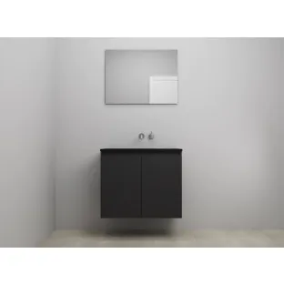 Sanilet bathroom furniture with doors - construction kit - Acrylic black - Matt black - 80x46x67 cm - 2 doors - No tap hole - With mirror