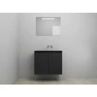 Sanilet bathroom furniture with doors - construction kit - Acrylic black - Matt black - 80x46x67 cm - 2 doors - No tap hole - LED mirror