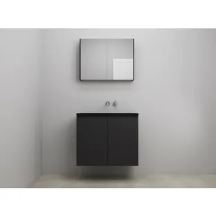 Sanilet bathroom furniture with doors - assembled - Acrylic black - Matt black - 80x46x67 cm - 2 doors - No tap hole - Mirror cabinet