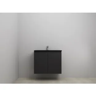 Sanilet bathroom furniture with doors - assembled - Acrylic black - Matt black - 80x46x67 cm - 2 doors - 1 tap hole - Without mirror