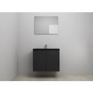 Sanilet bathroom furniture with doors - construction kit - Acrylic black - Matt black - 80x46x67 cm - 2 doors - 1 tap hole - With mirror