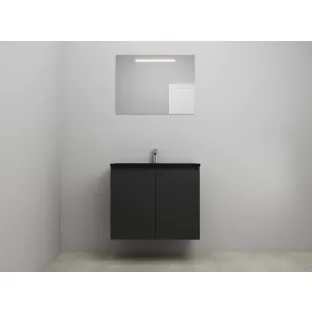 Sanilet bathroom furniture with doors - construction kit - Acrylic black - Matt black - 80x46x67 cm - 2 doors - 1 tap hole - LED mirror