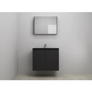 Sanilet bathroom furniture with doors - assembled - Acrylic black - Matt black - 80x46x67 cm - 2 doors - 1 tap hole - Mirror cabinet