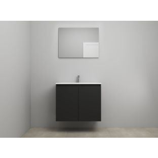 Sanilet bathroom furniture with doors - construction kit - Acrylic white - Matt black - 80x46x67 cm - 2 doors - No tap hole - With mirror