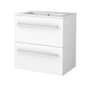 Basic Line shallow bathroom furniture 60 x 39 cm - High-gloss white - with chrome handles - without mirror - porcelain washbasin - 1 tap hole