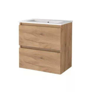 Basic Line shallow bathroom furniture 60 x 39 cm - Warm oak - without mirror - porcelain washbasin - 1 tap hole