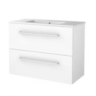 Basic Line shallow bathroom furniture 80 x 39 cm - High-gloss white - with chrome handles - without mirror - porcelain washbasin - 1 tap hole