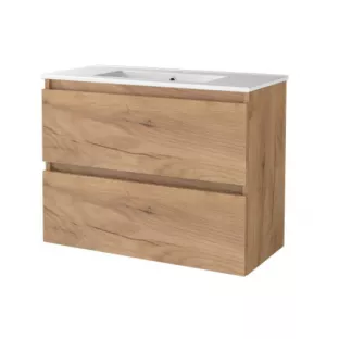 Basic Line shallow bathroom furniture 80 x 39 cm - Warm oak - without mirror - porcelain washbasin - 1 tap hole