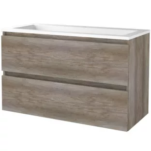 Basic Line shallow bathroom furniture 100 x 39 cm - Dark oak - without mirror - acrylic washbasin - 1 tap holes