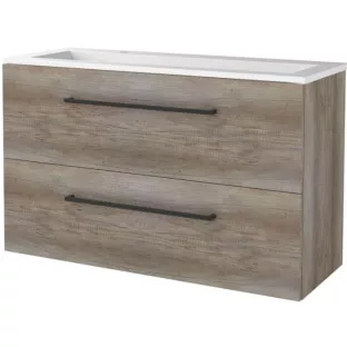 Basic Line shallow bathroom furniture 100 x 39 cm - Dark oak - without mirror - acrylic washbasin - 2 tap holes