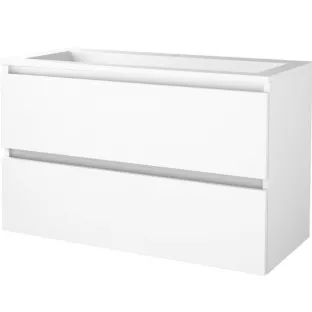 Basic Line shallow bathroom furniture 100 x 39 cm - High-gloss white - without mirror - acrylic washbasin - 1 tap holes