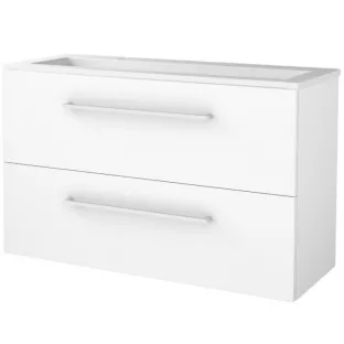 Basic Line shallow bathroom furniture 100 x 39 cm - High-gloss white - without mirror - acrylic washbasin - 2 tap holes