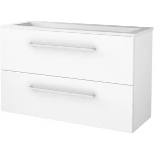 Basic Line shallow bathroom furniture 100 x 39 cm - High-gloss white - without mirror - acrylic washbasin - without tap holes