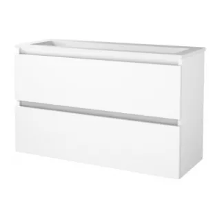 Basic Line shallow bathroom furniture 100 x 39 cm - High-gloss white - without mirror - acrylic washbasin - without tap holes