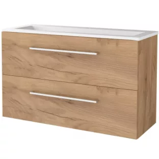 Basic Line shallow bathroom furniture 100 x 39 cm - Warm oak - without mirror - acrylic washbasin - 1 tap holes