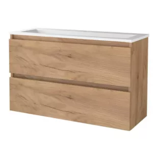 Basic Line shallow bathroom furniture 100 x 39 cm - Warm oak - without mirror - acrylic washbasin - 1 tap holes