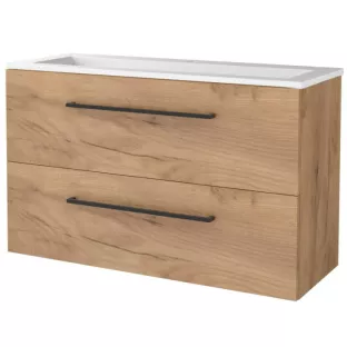 Basic Line shallow bathroom furniture 100 x 39 cm - Warm oak - without mirror - acrylic washbasin - 1 tap holes