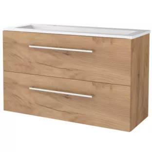 Basic Line shallow bathroom furniture 100 x 39 cm - Warm oak - without mirror - acrylic washbasin - 2 tap holes