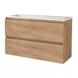 Basic Line shallow bathroom furniture 100 x 39 cm - Warm oak - without mirror - acrylic washbasin - 2 tap holes