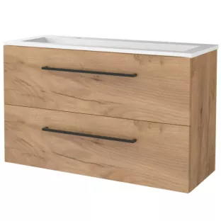 Basic Line shallow bathroom furniture 100 x 39 cm - Warm oak - without mirror - acrylic washbasin - 2 tap holes