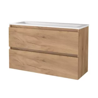 Basic Line shallow bathroom furniture 100 x 39 cm - Warm oak - without mirror - acrylic washbasin - without tap holes