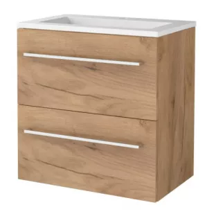 Basic Line shallow bathroom furniture 60 x 39 cm - Warm oak - without mirror - acrylic washbasin - 1 tap hole