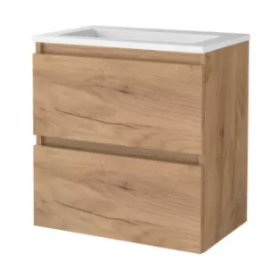 Basic Line shallow bathroom furniture 60 x 39 cm - Warm oak - without mirror - acrylic washbasin - 1 tap hole