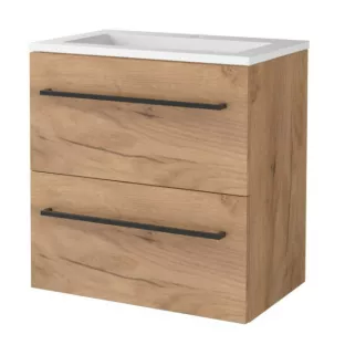 Basic Line shallow bathroom furniture 60 x 39 cm - Warm oak - without mirror - acrylic washbasin - 1 tap hole