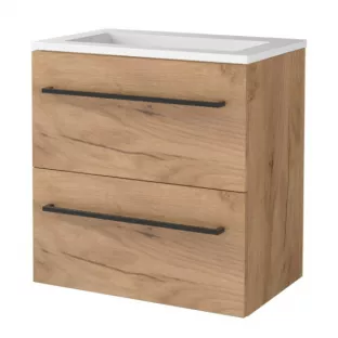 Basic Line shallow bathroom furniture 60 x 39 cm - Warm oak - without mirror - acrylic washbasin - without tap hole