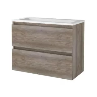 Basic Line shallow bathroom furniture 80 x 39 cm - Dark oak - without mirror - acrylic washbasin - without tap hole