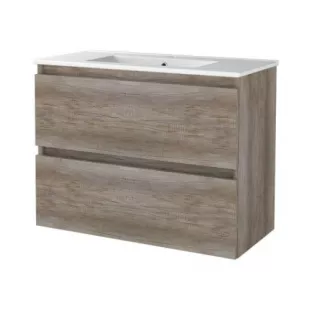 Basic Line shallow bathroom furniture 80 x 39 cm - Dark oak - without mirror - porcelain washbasin - 1 tap hole