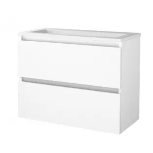 Basic Line shallow bathroom furniture 80 x 39 cm - High-gloss white - without mirror - acrylic washbasin - 1 tap hole