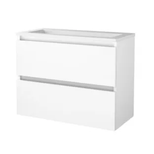 Basic Line shallow bathroom furniture 80 x 39 cm - High-gloss white - without mirror - acrylic washbasin - without tap hole