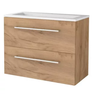 Basic Line shallow bathroom furniture 80 x 39 cm - Warm oak - without mirror - acrylic washbasin - 1 tap hole