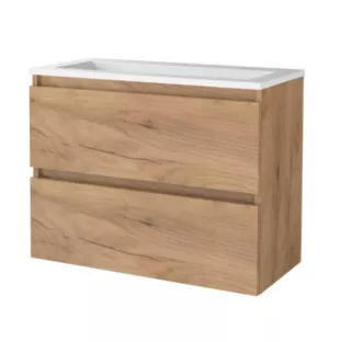 Basic Line shallow bathroom furniture 80 x 39 cm - Warm oak - without mirror - acrylic washbasin - 1 tap hole