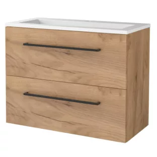 Basic Line shallow bathroom furniture 80 x 39 cm - Warm oak - without mirror - acrylic washbasin - 1 tap hole