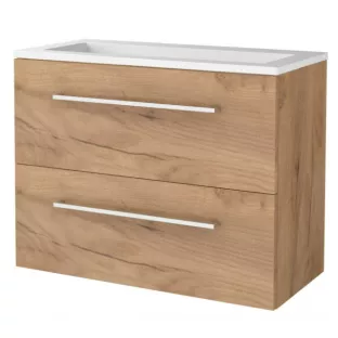 Basic Line shallow bathroom furniture 80 x 39 cm - Warm oak - without mirror - acrylic washbasin - without tap hole