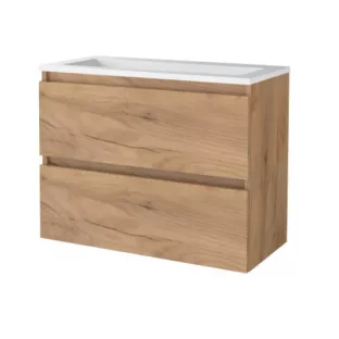 Basic Line shallow bathroom furniture 80 x 39 cm - Warm oak - without mirror - acrylic washbasin - without tap hole