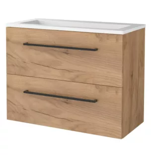 Basic Line shallow bathroom furniture 80 x 39 cm - Warm oak - without mirror - acrylic washbasin - without tap hole