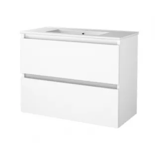 Basic Line shallow bathroom furniture 80 x 39 cm - High-gloss white - without mirror - porcelain washbasin - 1 tap hole