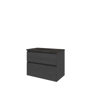 Proline Bathroom furniture - Elegant hardstone washbasin - Black oak/Blue stone - 80x46x62 cm - Single washbasin without tap hole - 2 asymmetrical drawers