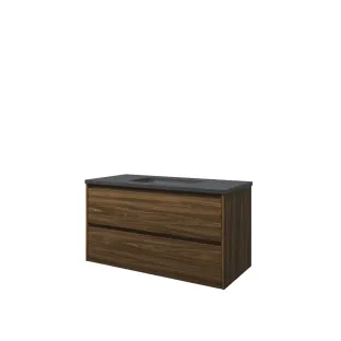 Proline Bathroom furniture - Elegant bluestone washbasin - Cabana oak/Blue stone - 100x46x54 cm - Single washbasin with 1 tap hole - 2 symmetrical drawers