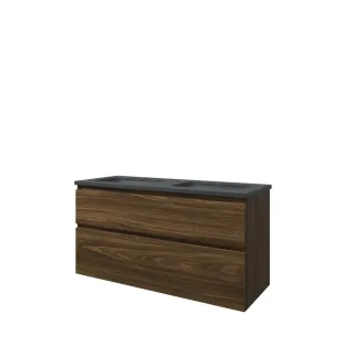 Proline Bathroom furniture - Elegant bluestone washbasin - Cabana oak/Blue stone - 120x46x62 cm - Double washbasin with 2 tap holes - 2 asymmetrical drawers