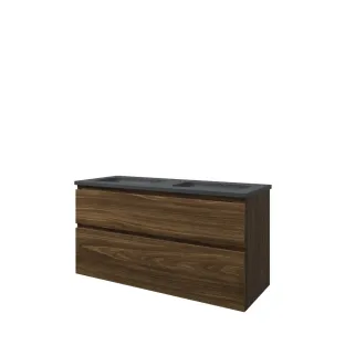 Proline Bathroom furniture - Elegant bluestone washbasin - Cabana oak/Blue stone - 120x46x62 cm - Double washbasin without tap hole - 2 asymmetrical drawers