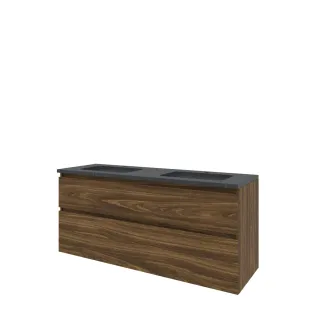 Proline Bathroom furniture - Elegant bluestone washbasin - Cabana oak/Blue stone - 140x46x62 cm - Double washbasin with 2 tap holes - 2 asymmetrical drawers