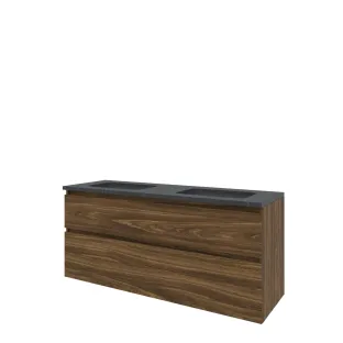 Proline Bathroom furniture - Elegant bluestone washbasin - Cabana oak/Blue stone - 140x46x62 cm - Double washbasin without tap hole - 2 asymmetrical drawers