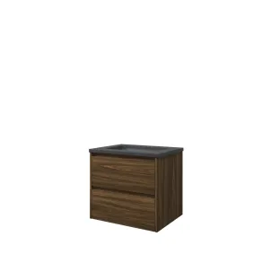 Proline Bathroom furniture - Elegant bluestone washbasin - Cabana oak/Blue stone - 60x46x54 cm - Single washbasin without tap hole - 2 symmetrical drawers