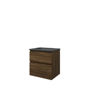 Proline Bathroom furniture - Elegant bluestone washbasin - Cabana oak/Blue stone - 60x46x62 cm - Single washbasin without tap hole - 2 asymmetrical drawers